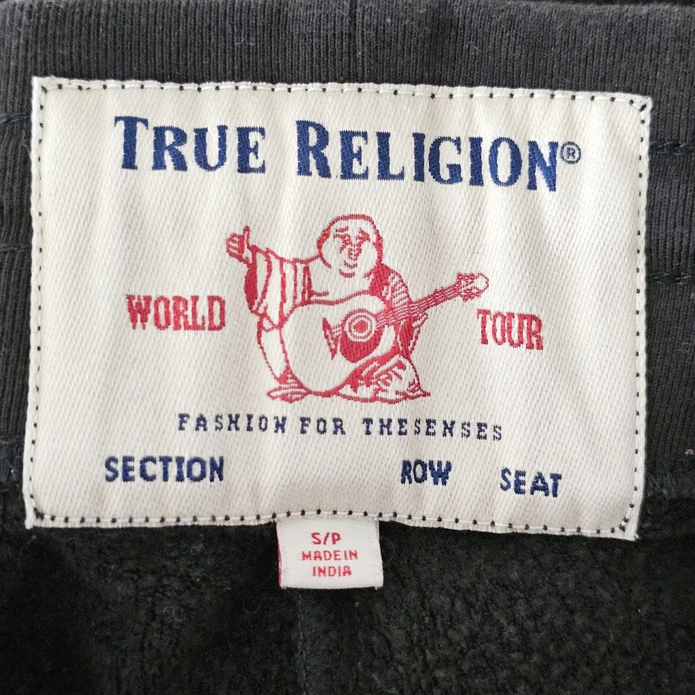 True Religion Shine Jogger Sweatpants Black Cotton Blend Logo Lounge Athletic S